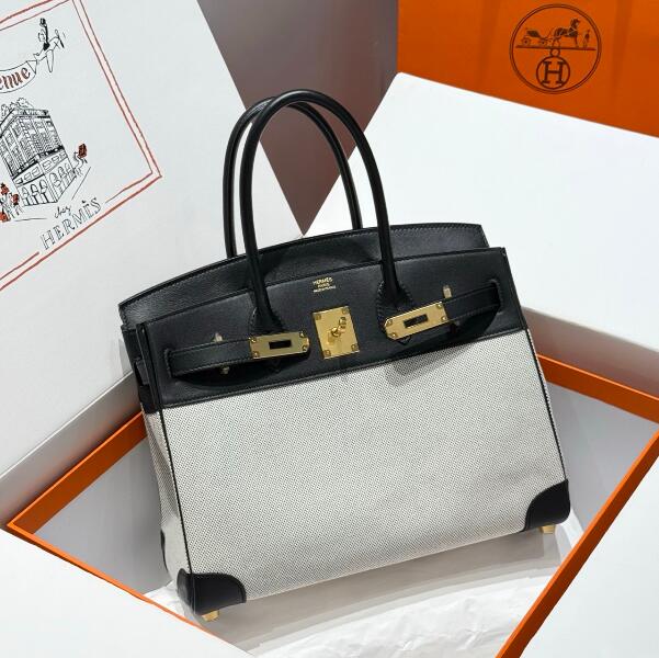 【エルメス HERMES】バーキン30 ブラック (89) キャンバス スイフト  ゴールド金具(50％手縫い＋50％マシン)